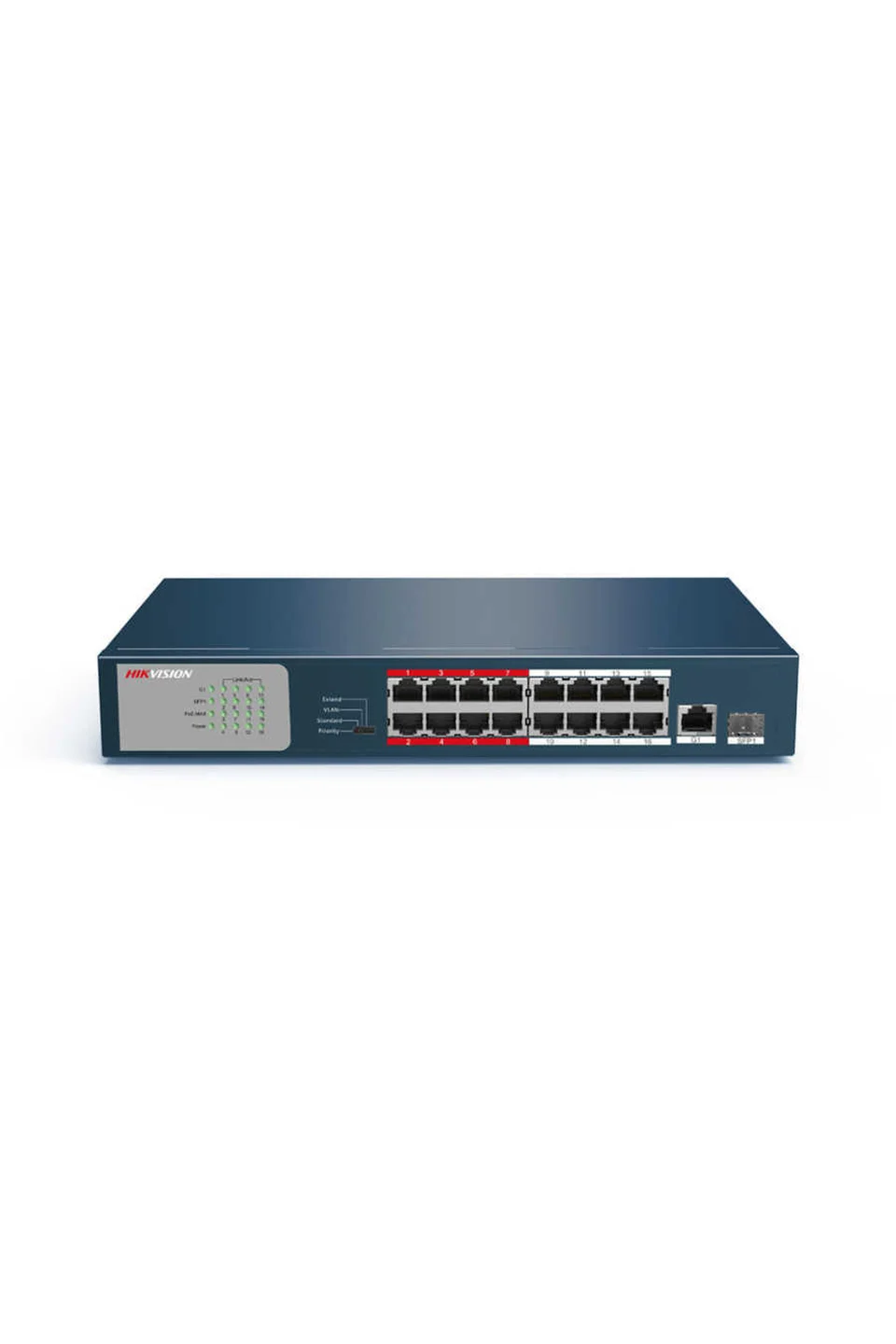 Hikvision DS-3E0318P-E/M 16 Ports PoE, 1 Port GB Uplink, 1 Port SFP Yönetilmez Poe Switch