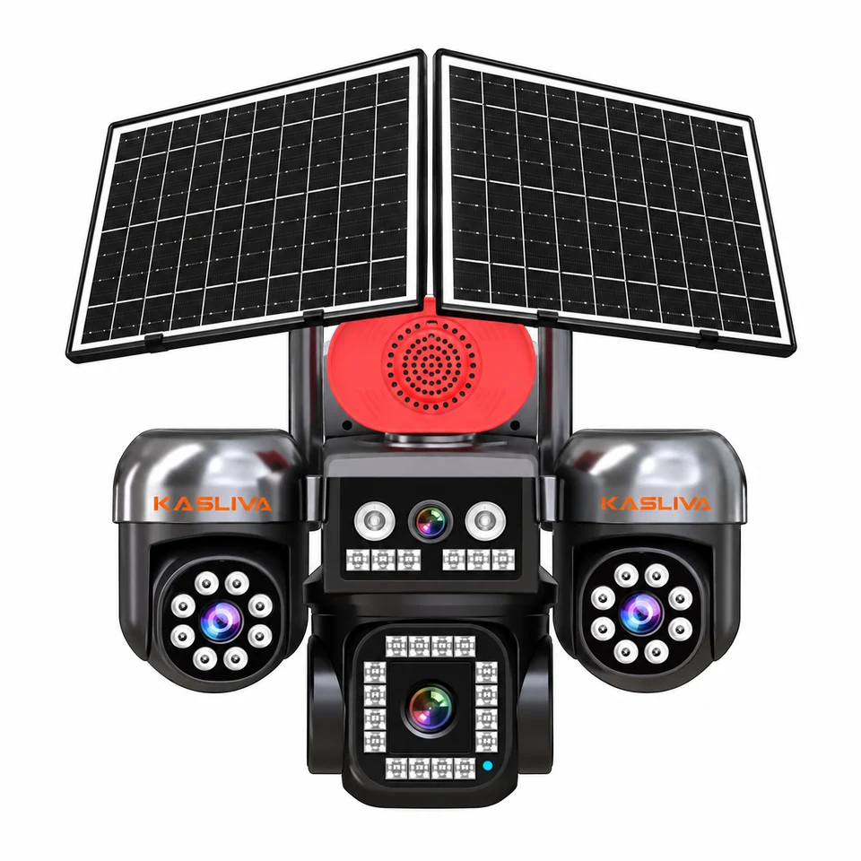 Kasliva KL-S446 4 Kameralı Sim Kartlı 3 TELEFON KONTROLLÜ AOV Çift Güneş Panelli Solar 12MP eSİM PTZ Kamera
