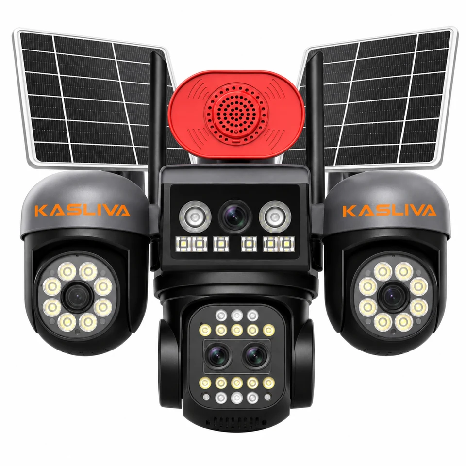 Kasliva KL-S448 4 Kameralı 3PTZ 18X ZOOM Sim Kartlı AOV Çift Güneş Panelli Solar 12MP eSİM PTZ Kamera