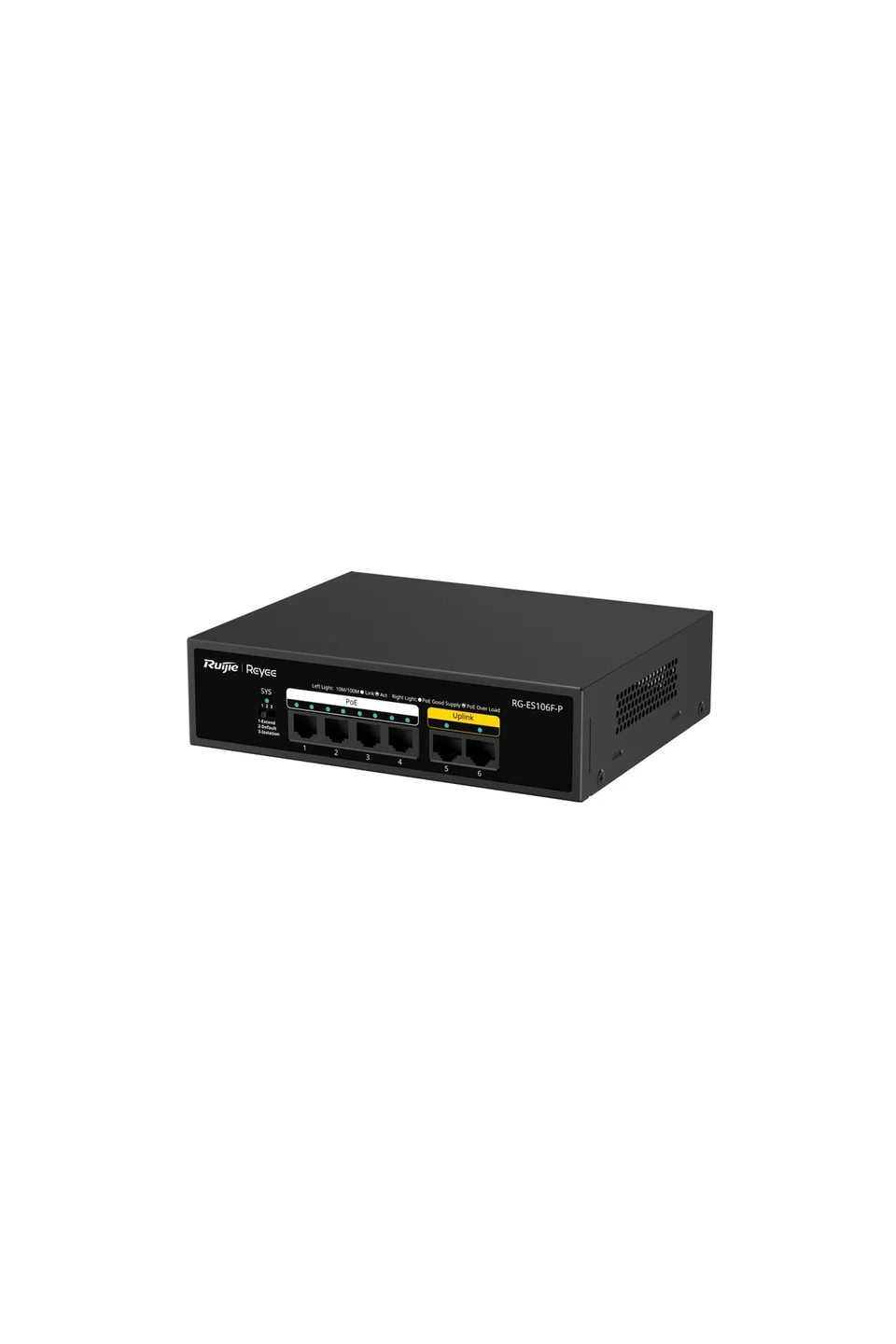 Reyee RG-ES106F-P 4 Port 100Mbps PoE, 2 Port 100Mbps Uplink Port Yönetilmez PoE Switch