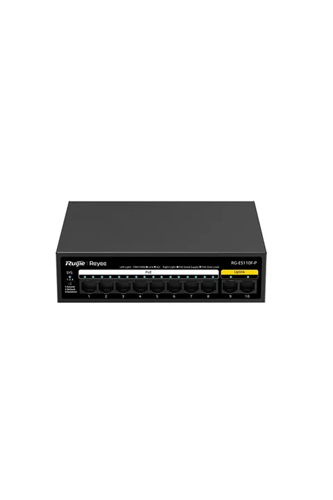 Reyee RG-ES110F-P 8 Port 100Mbps PoE, 2 Port 100Mbps Uplink Port Yönetilmez PoE Switch