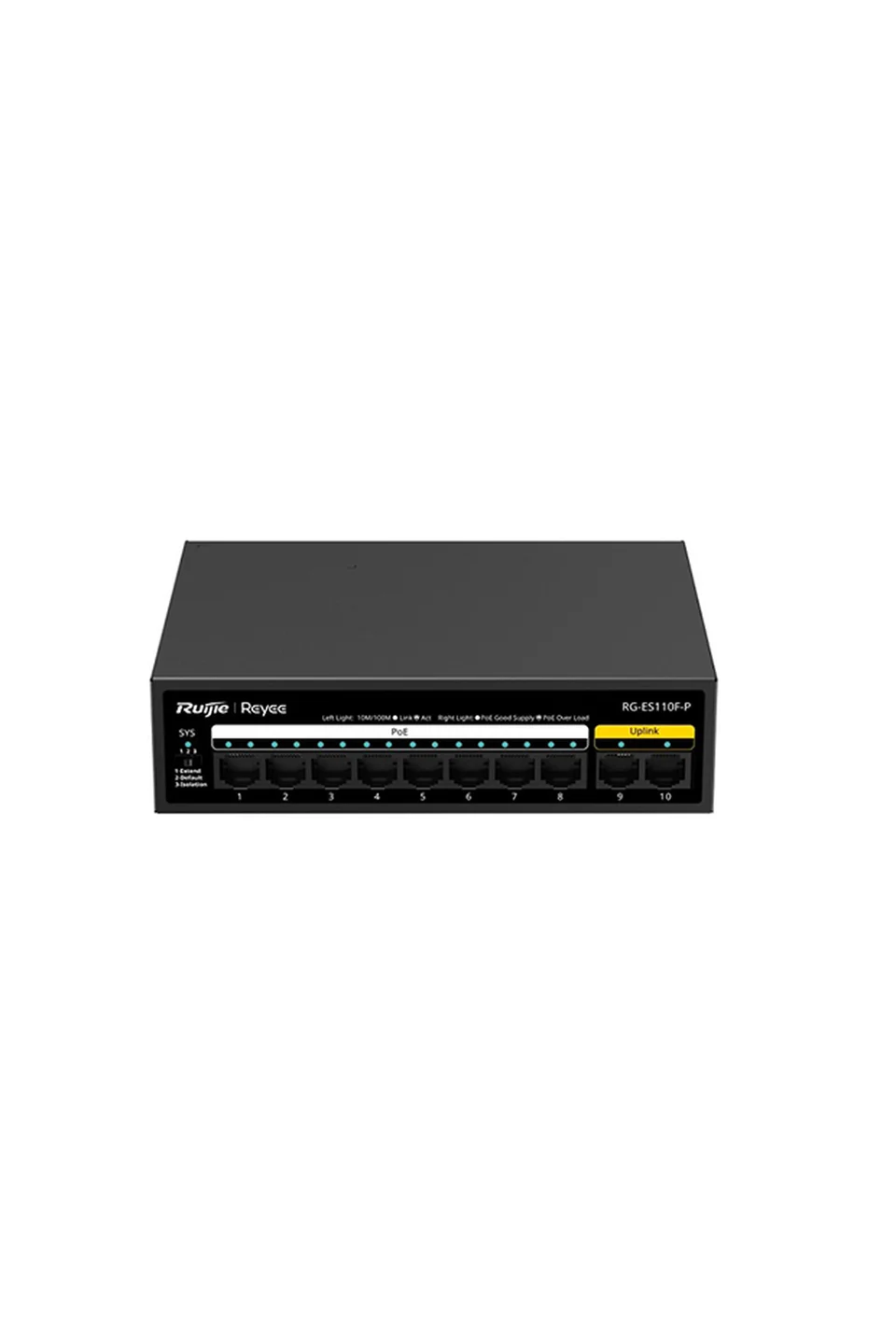 Reyee RG-ES110F-P 8 Port 100Mbps PoE, 2 Port 100Mbps Uplink Port Yönetilmez PoE Switch