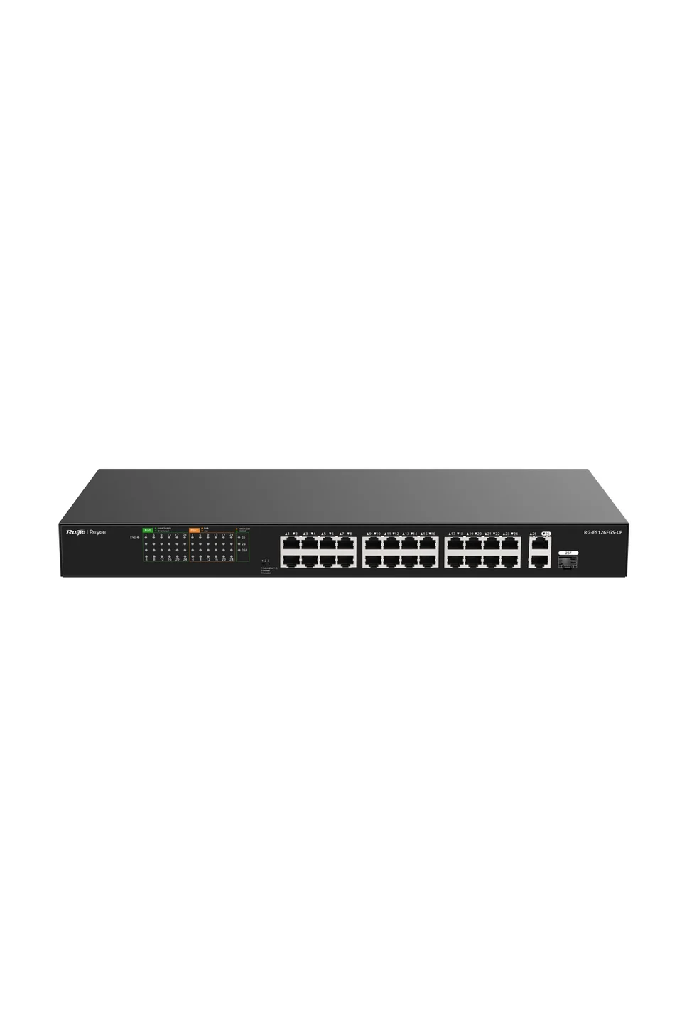 Reyee RG-ES126FGS-LP 24 Port 100Mbps PoE, 2 Port GB RJ45/1 SFP Combo Uplink Ports Yönetilmez PoE Switch