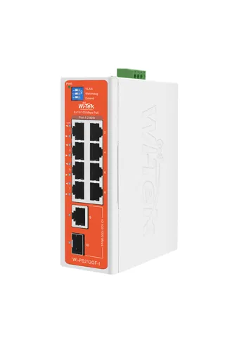 Wi-Tek WI-PS212GF-I 8 x 10/100 + 1 x 10/100/1000 + 1 x SFP Fiber Uplink Industrial PoE Switch with 8Port PoE / Toplam 10Port Yönetilemez